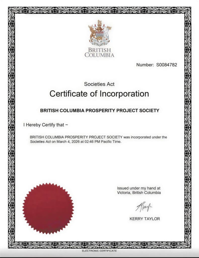 BC Prosperity Project - Certificate of Incorporation